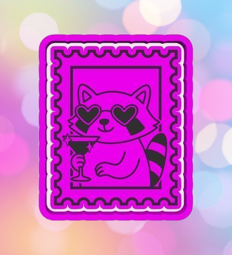 Martini Raccoon Stamp
